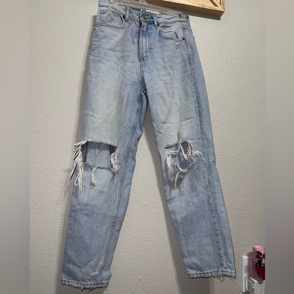 ZARA Light Wash Ripped Wide Leg Denim Jeans Size 4